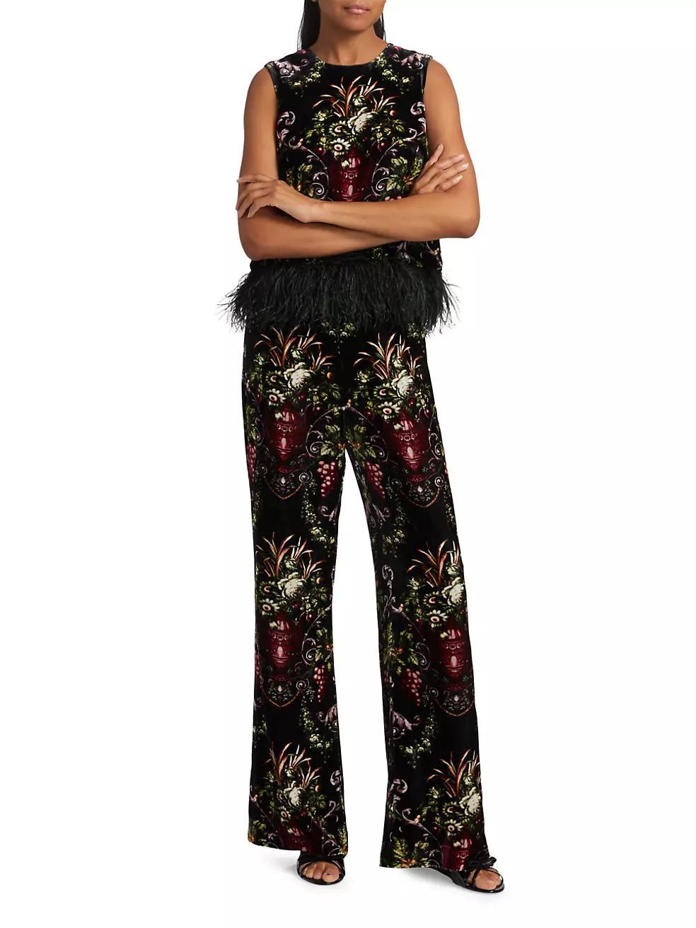 Firenze Floral Velvet Straight-Leg Pants Product Image