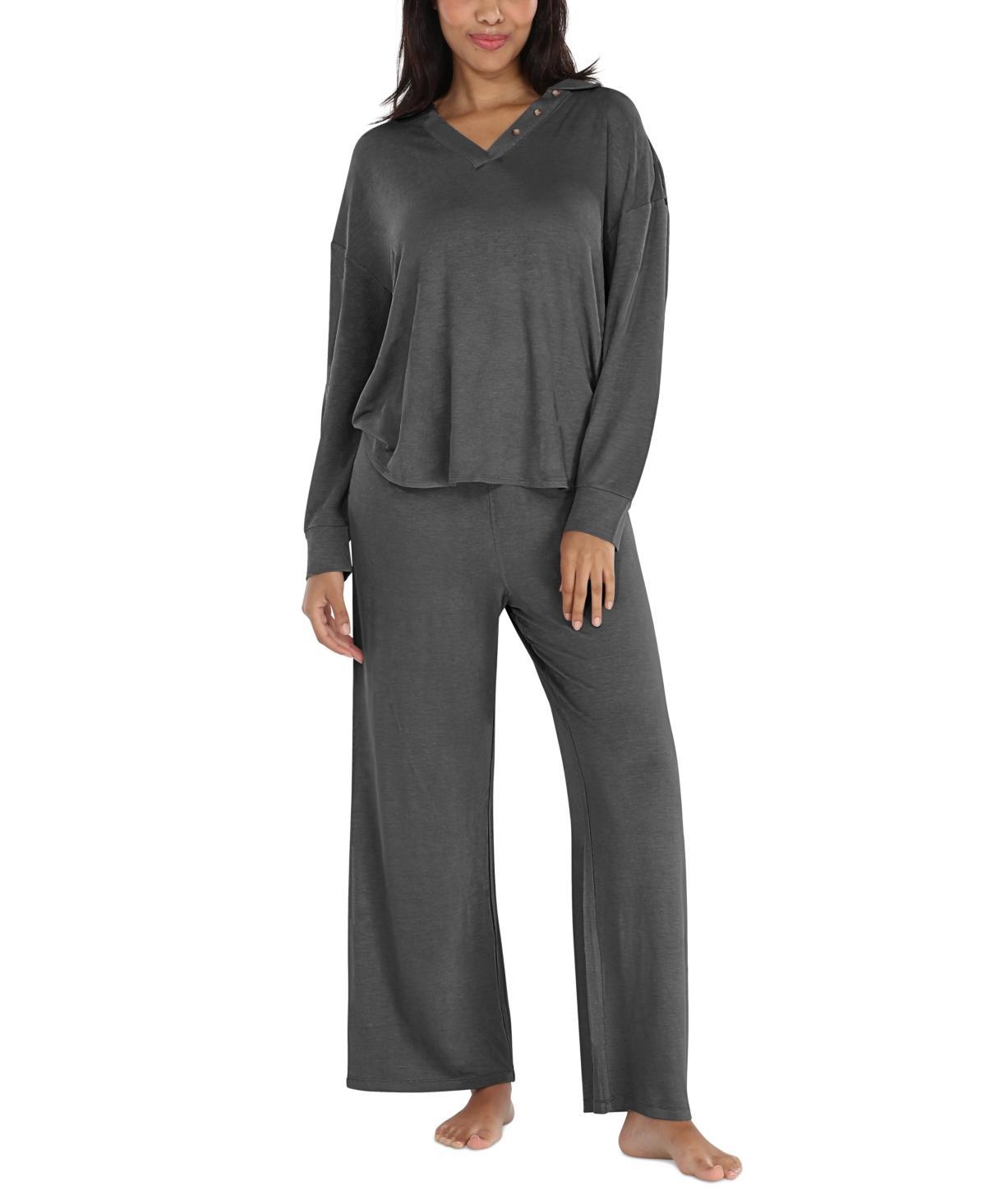 Honeydew Womens 2-Pc. Henley French Terry Pajamas Set Product Image