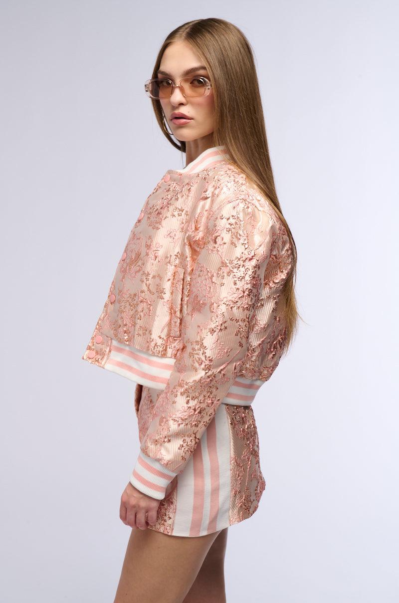 SWEET THING BROCADE BOMBER IN PINK Product Image