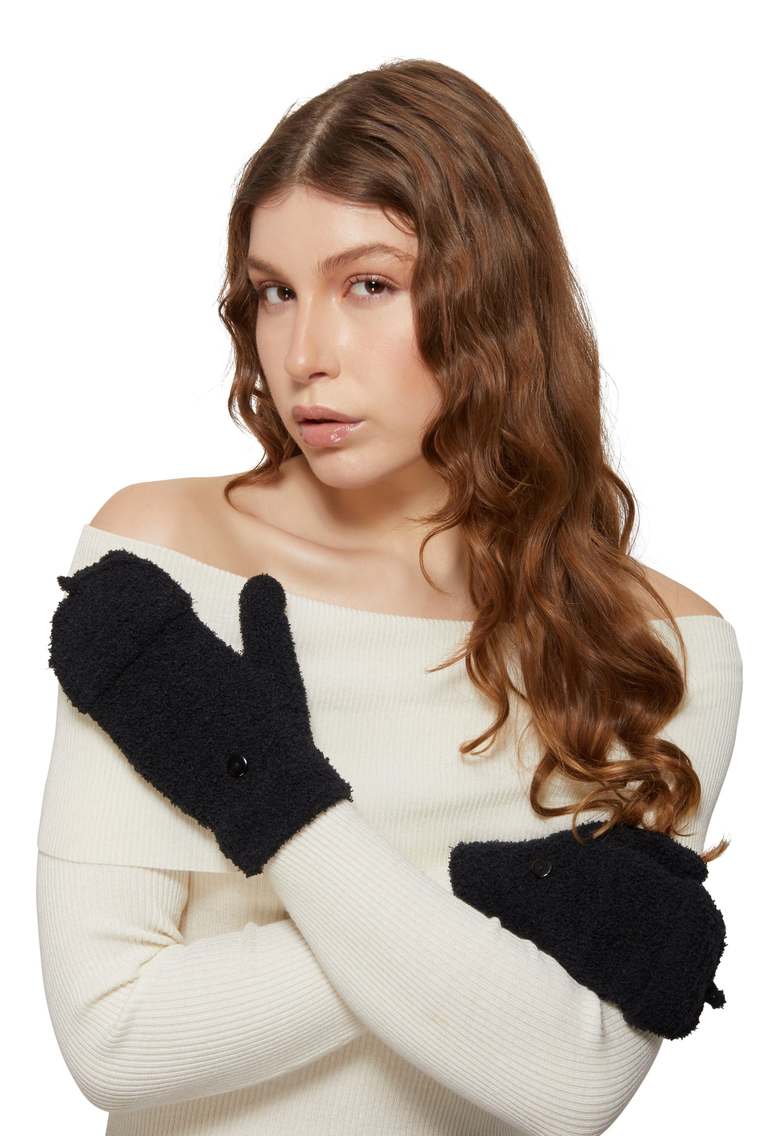 Womens Eyelash Knit Convertible Fingerless Mittens Product Image