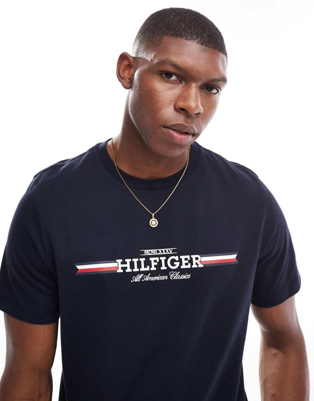 Tommy Hilfiger chest stripe t-shirt in navy Product Image