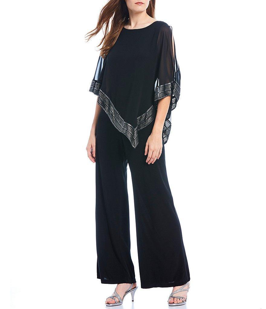 Ignite Evenings Foil Trim Boat Neck Asymmetric Cape Jumpsuit Product Image