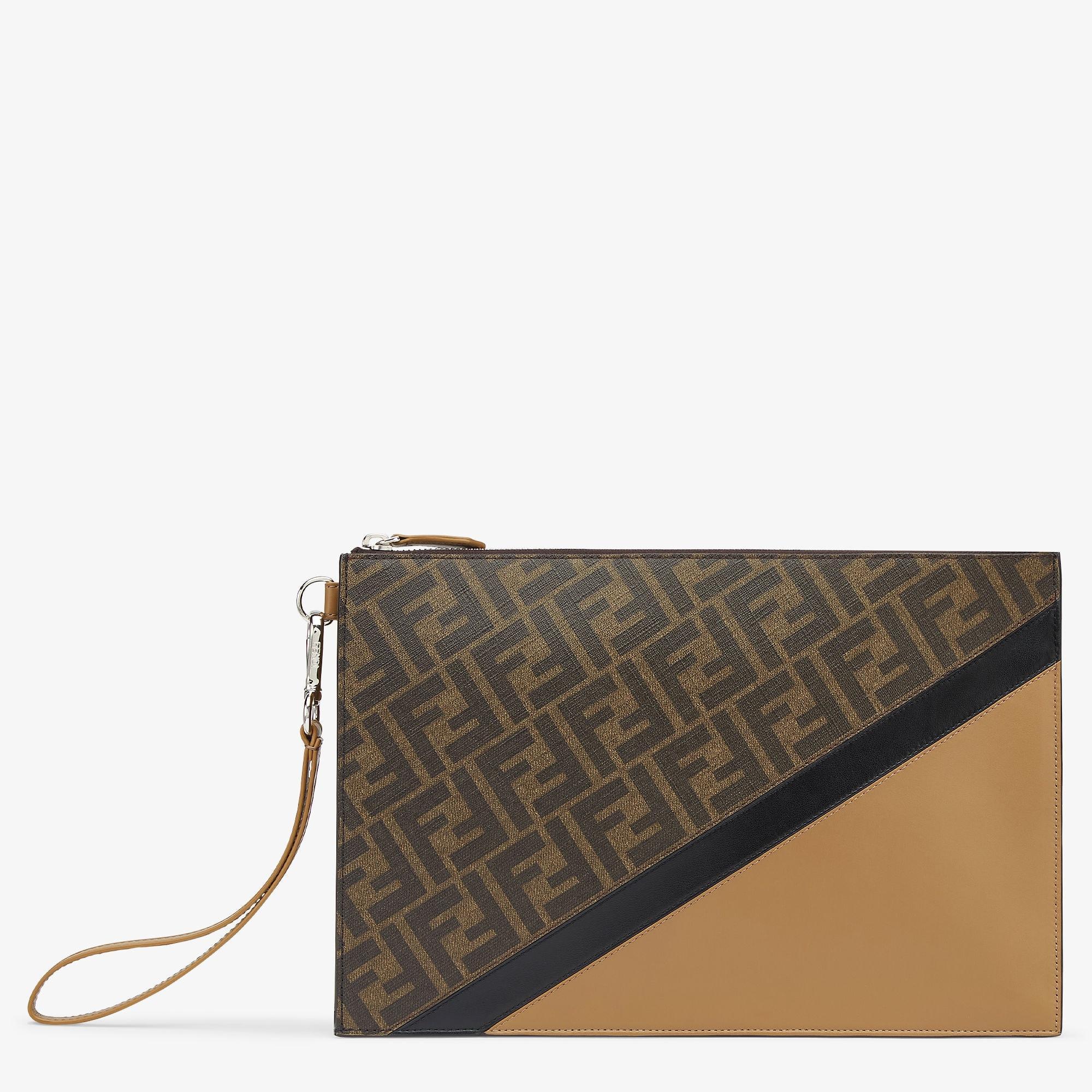 Fendi Diagonal Flat PouchBrown fabric bag Product Image