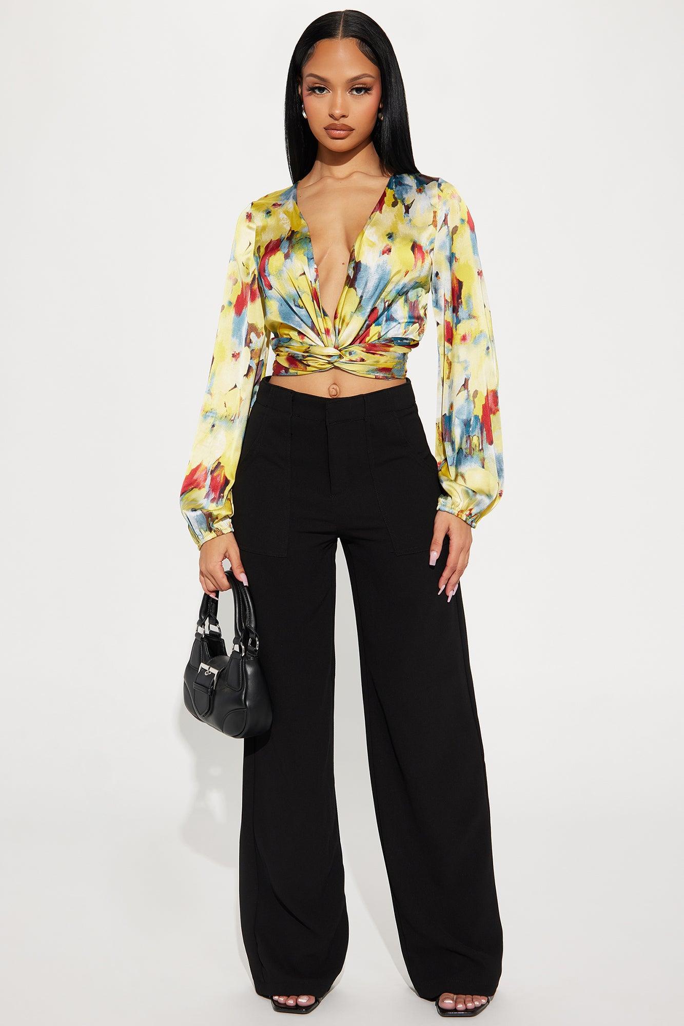 Dinner In Paradise Satin Blouse Top - Yellow/combo Product Image