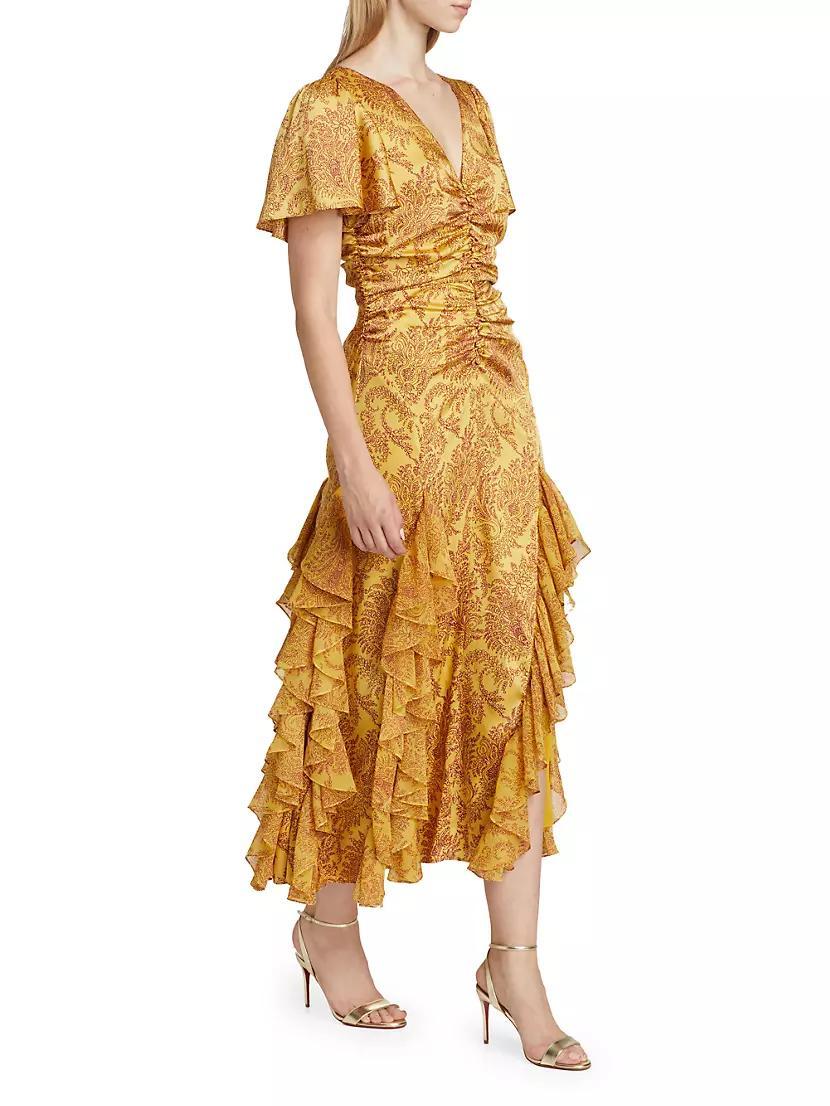 Olympia Paisley Ruffle Midi-Dress Product Image