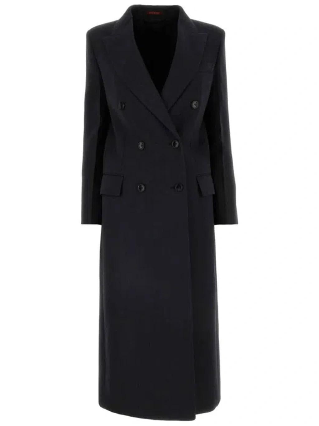 Double Breasted Long Coat In Black Product Image