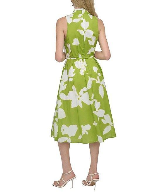 DKNY by Donna Karan Voile Floral Print V Neck Sleeveless Print Halter Midi Dress Product Image