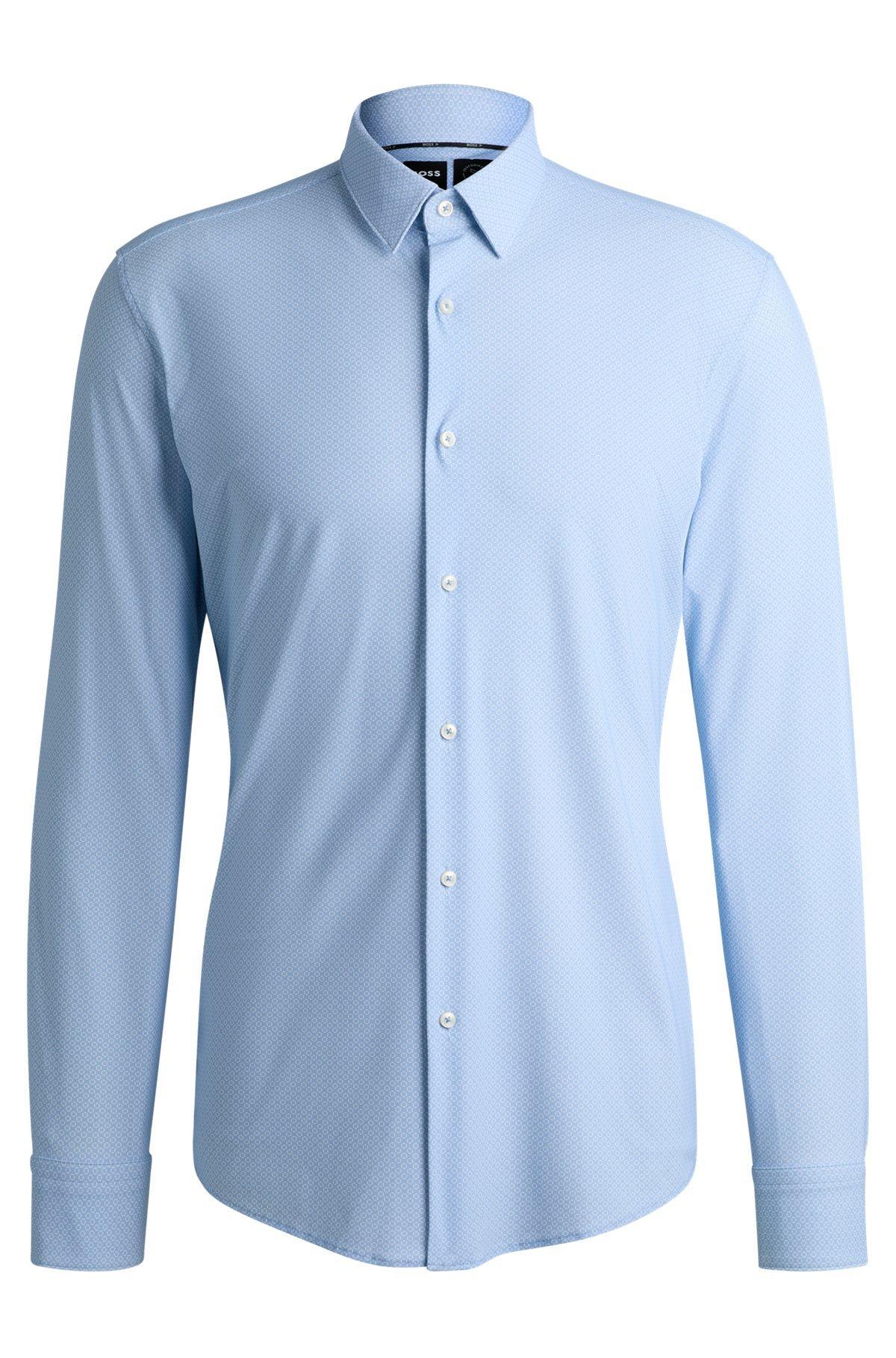 Slim-fit shirt in geometric-print performance-stretch jersey Product Image