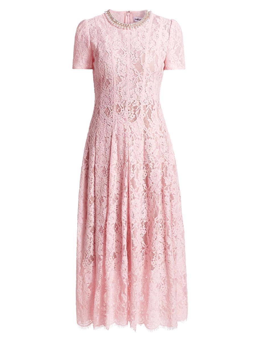 Womens Sequined Floral Lace Midi-Dress Product Image