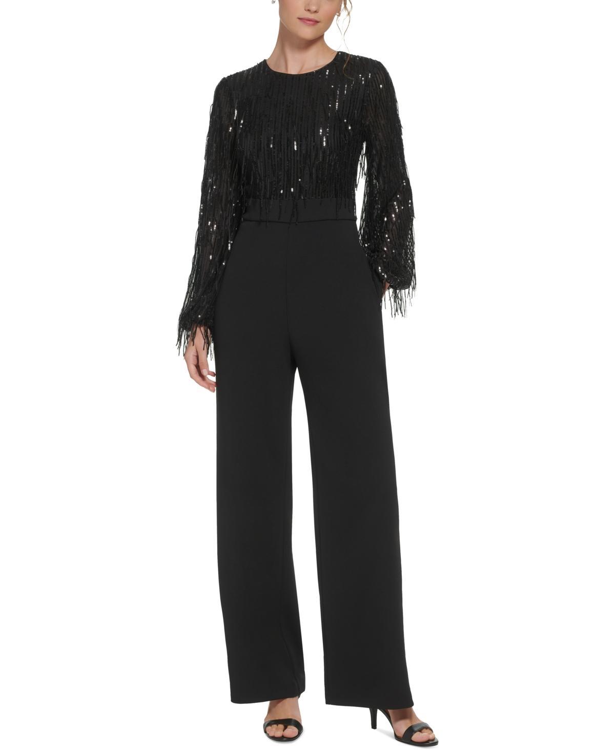 Eliza J Sequin Fringe Long Sleeve Jumpsuit Product Image