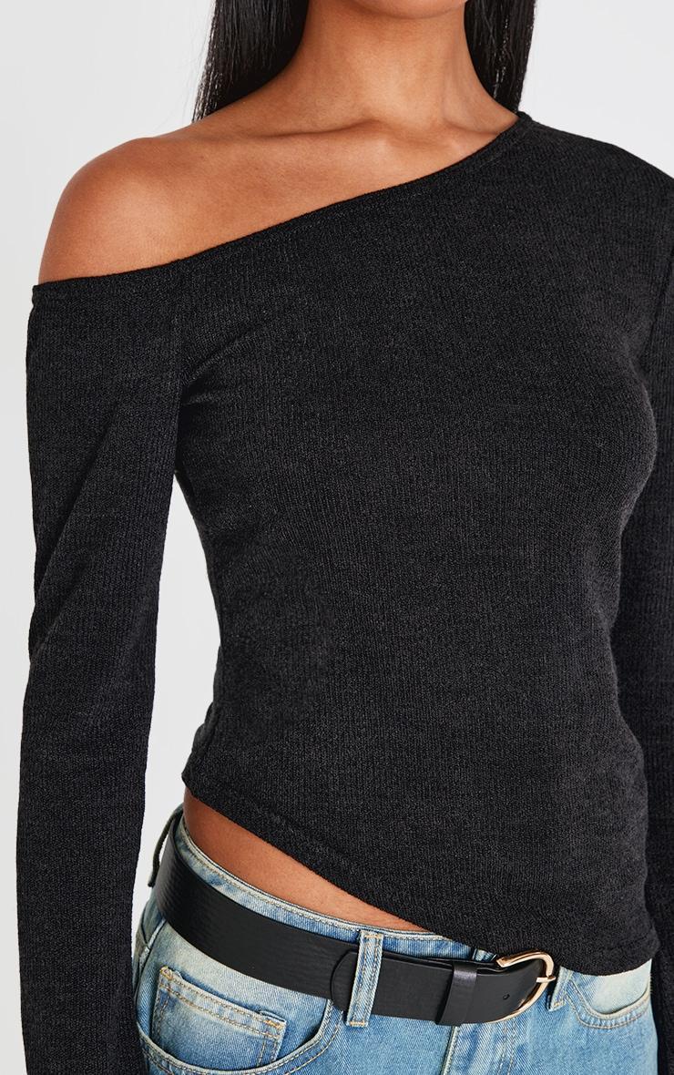 Black Textured Asymmetric Flared Sleeve Long Top Product Image