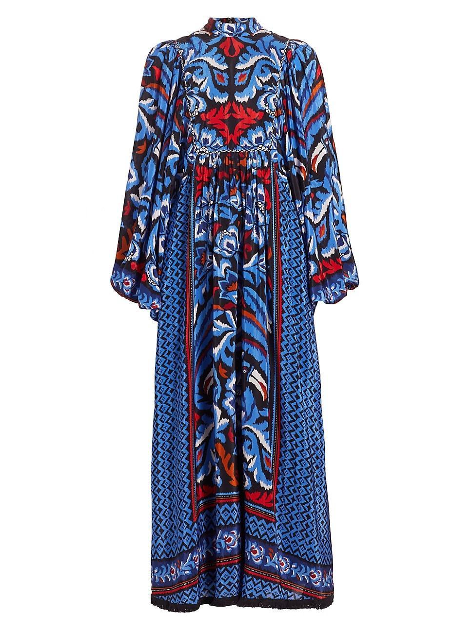 Womens Toucans Scarf Bishop-Sleeve Maxi Dress Product Image