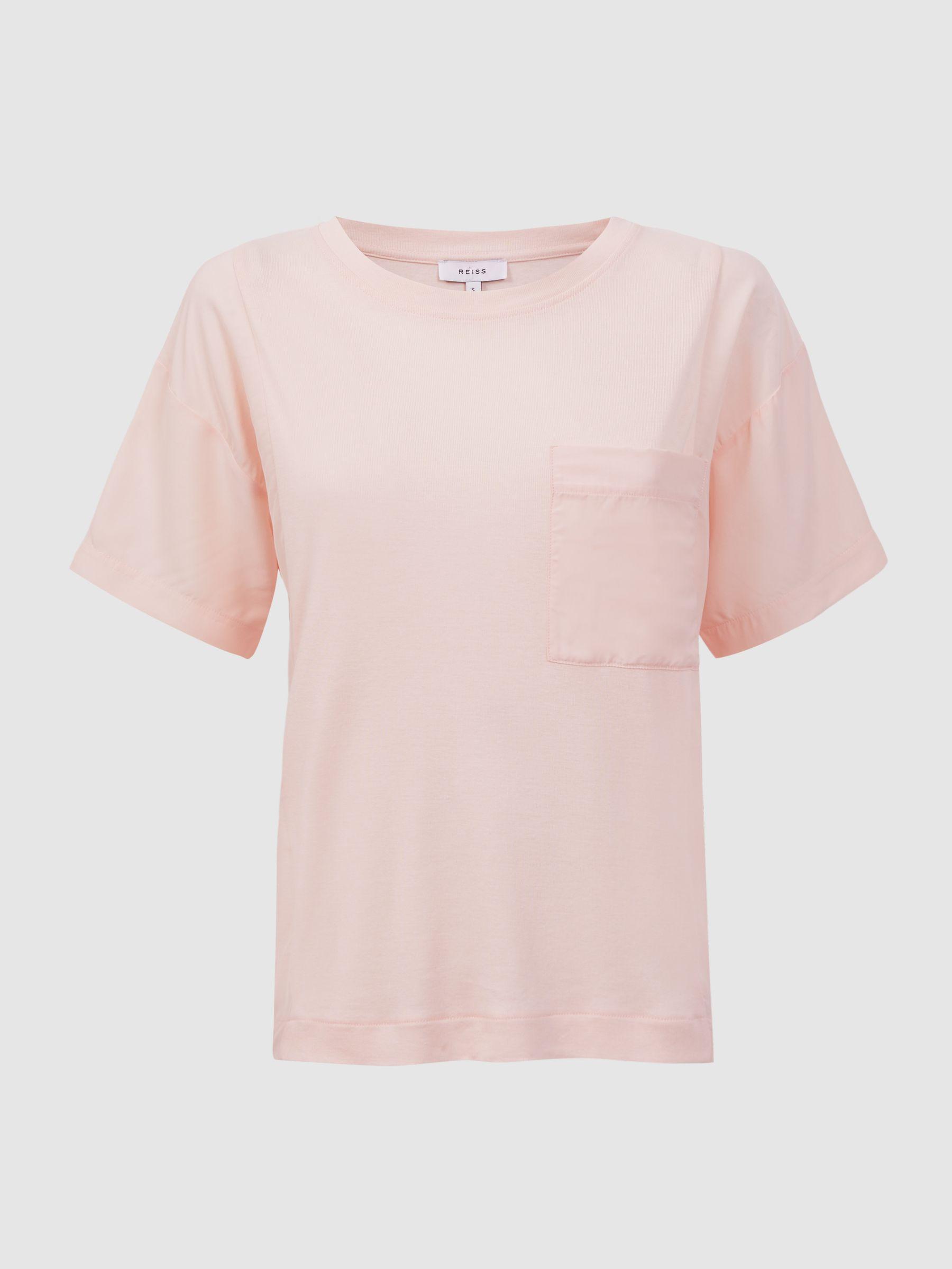 Cotton Blend Crew Neck T-Shirt in Pink Product Image