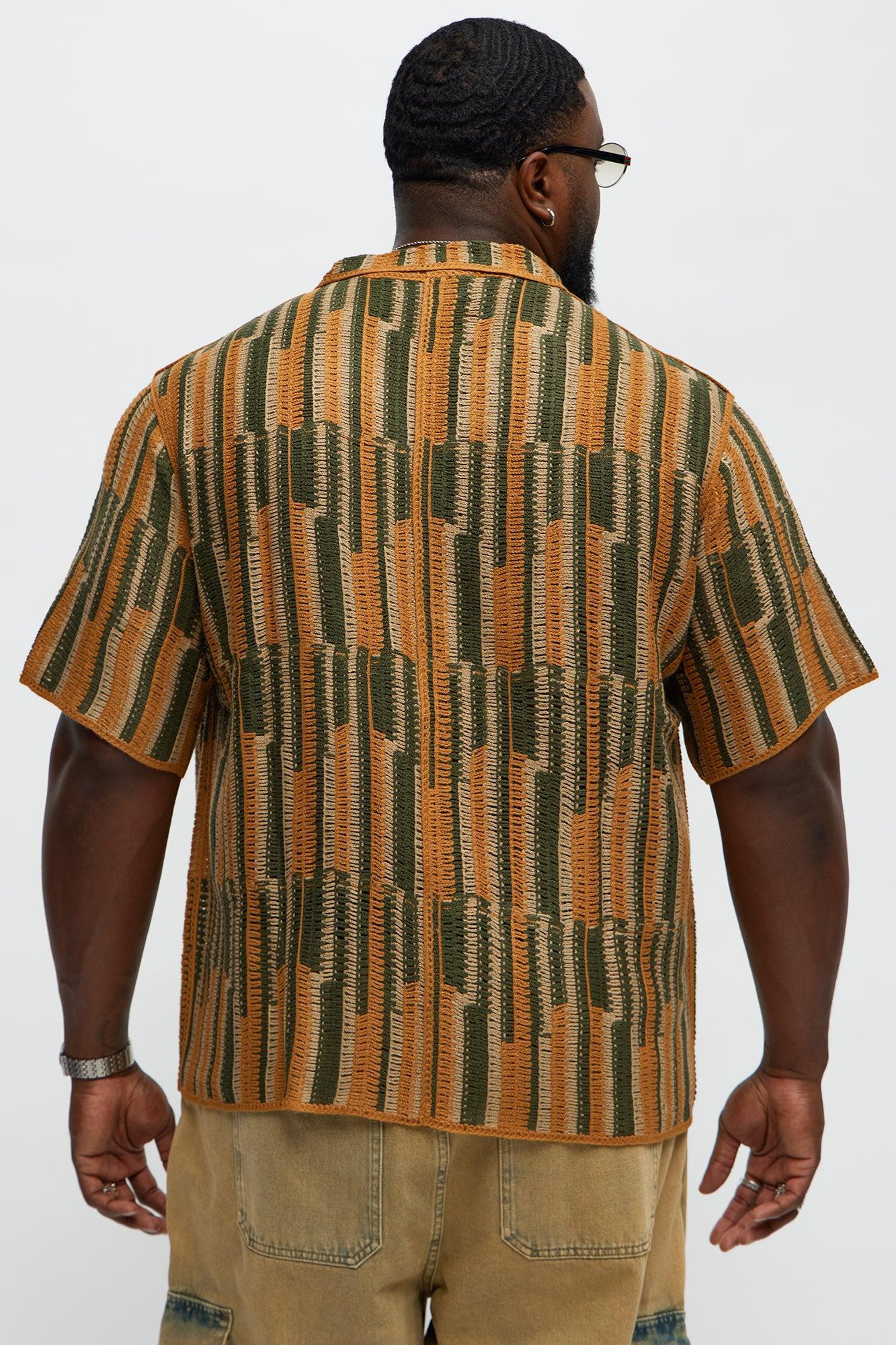 Victor Crochet Cuban Collar Button Down Shirt - Multi Color Male Product Image