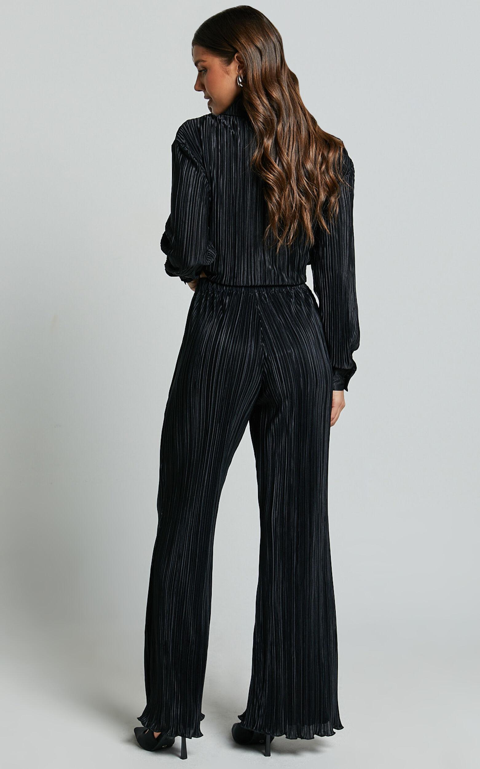 Beca Pants - High Waisted Plisse Flared Pants in Black Product Image
