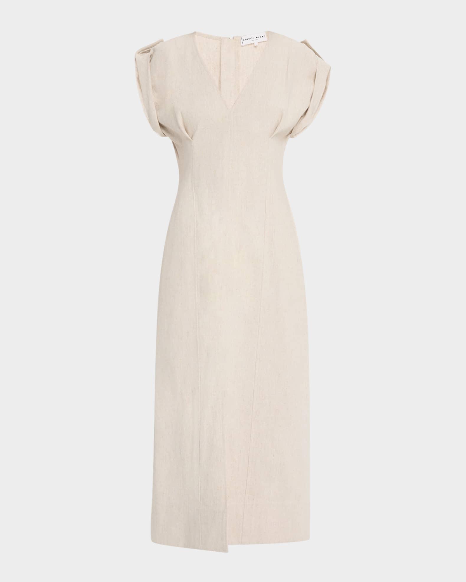 Cap-Sleeve Flax Linen Maxi Dress Product Image