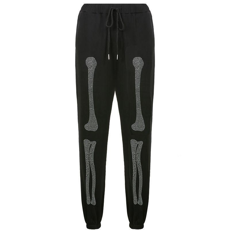 Rhinestone Skeleton Zip-Up Hoodie / Drawstring Sweatpants Product Image