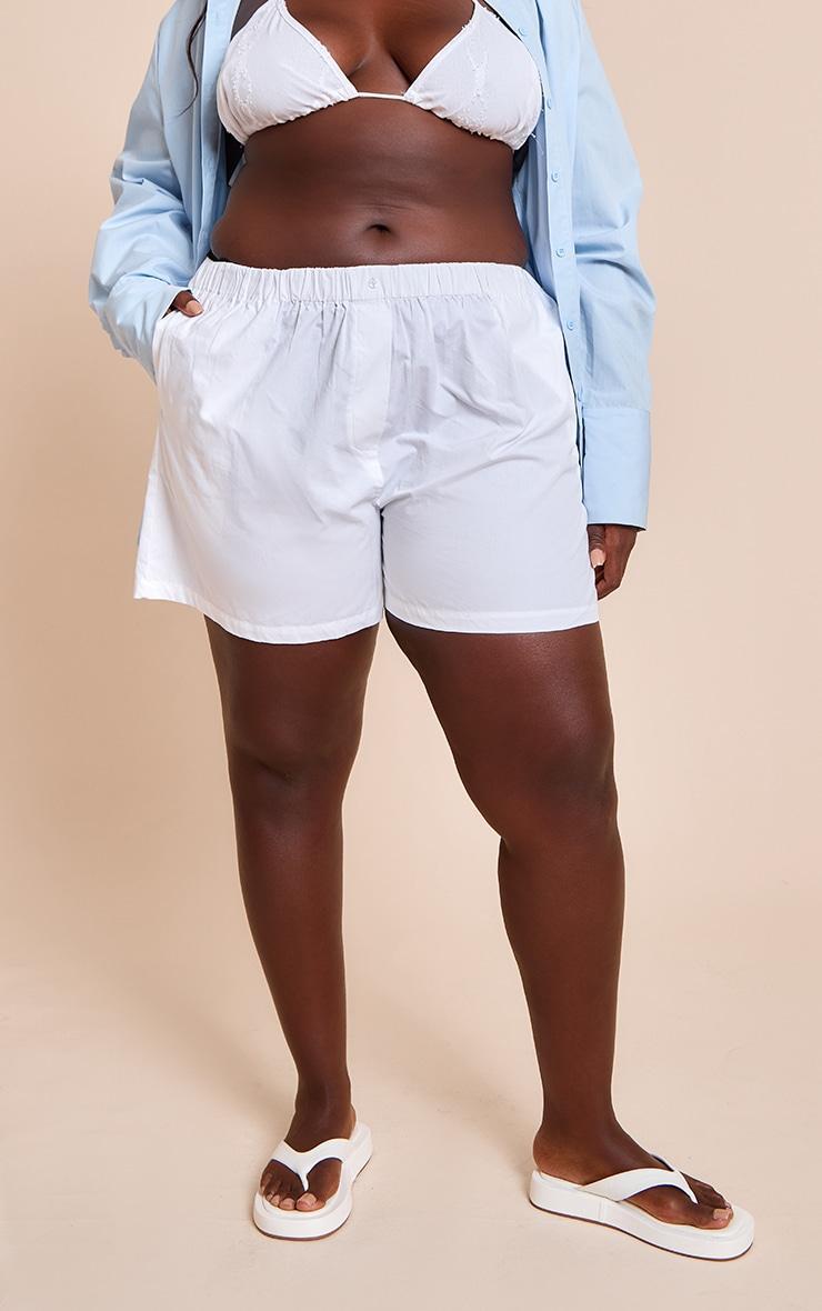 Plus White Floaty Poplin Shorts Product Image