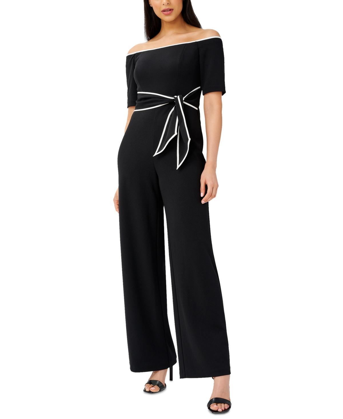 Adrianna Papell Off-the-Shoulder Knit Crepe Tie Waist Jumpsuit Women's Jumpsuit & Rompers One Piece Product Image