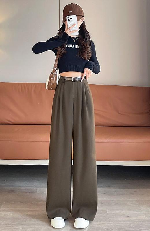 High Rise Plain Wide Leg Suit Pants Product Image