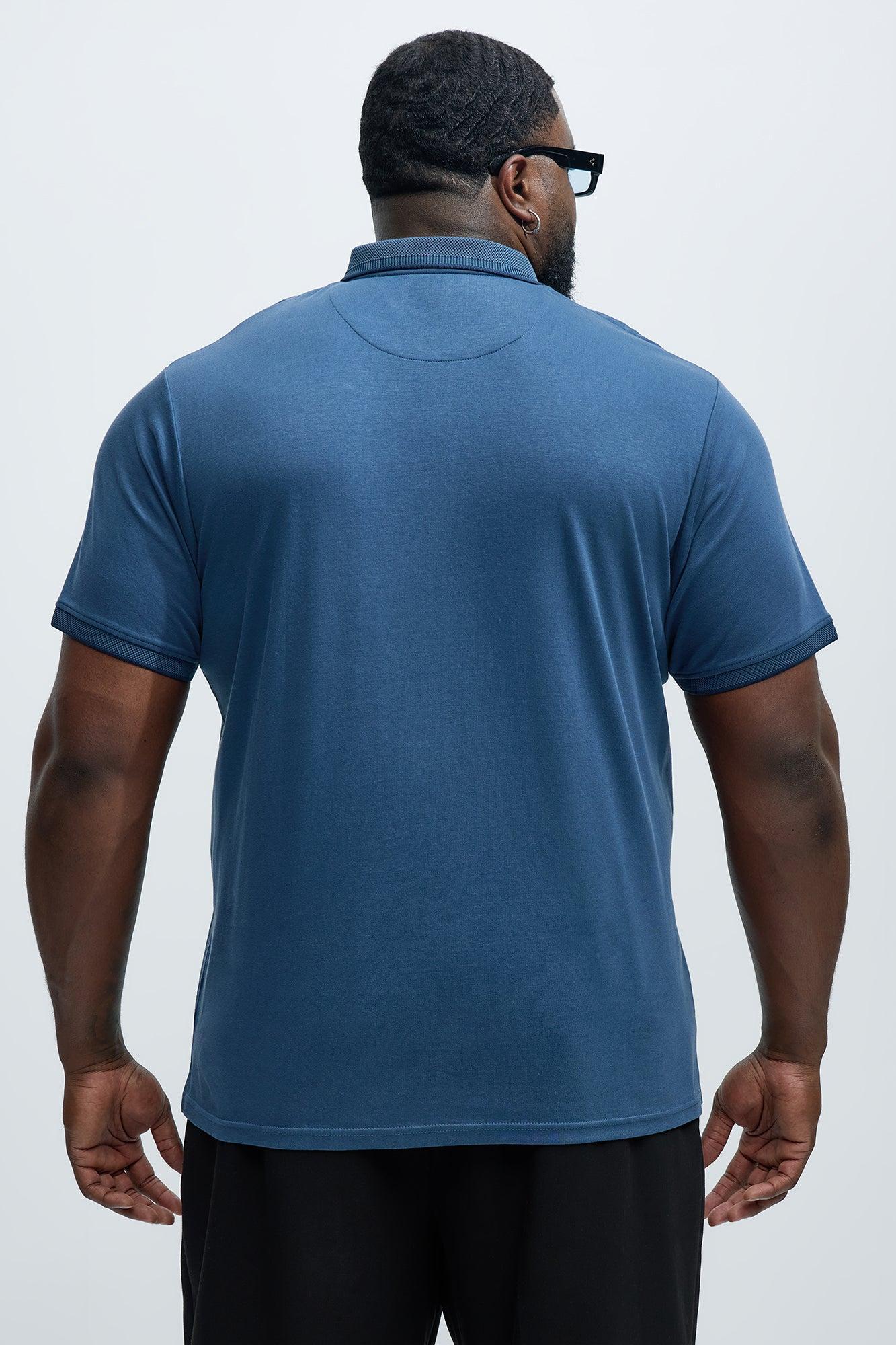 Textured Short Sleeve Quarter Zip Polo - Blue Product Image