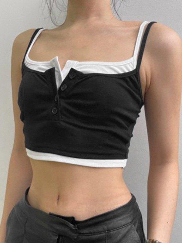 Patchwork Button Front Crop Cami Top Product Image