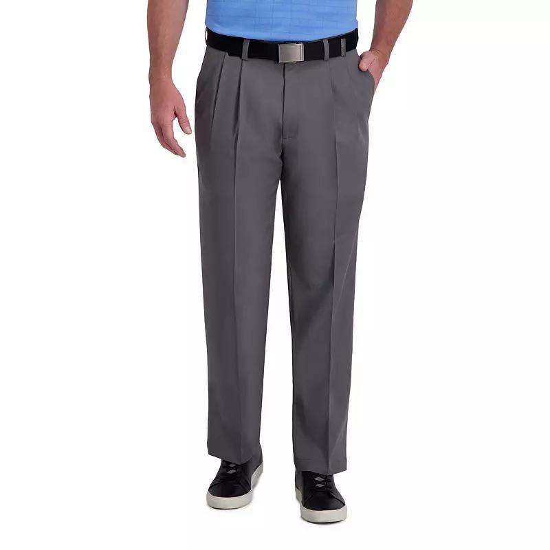 Mens Haggar Cool Right Performance Flex Classic-Fit Pleated Pants Grey Gray Product Image