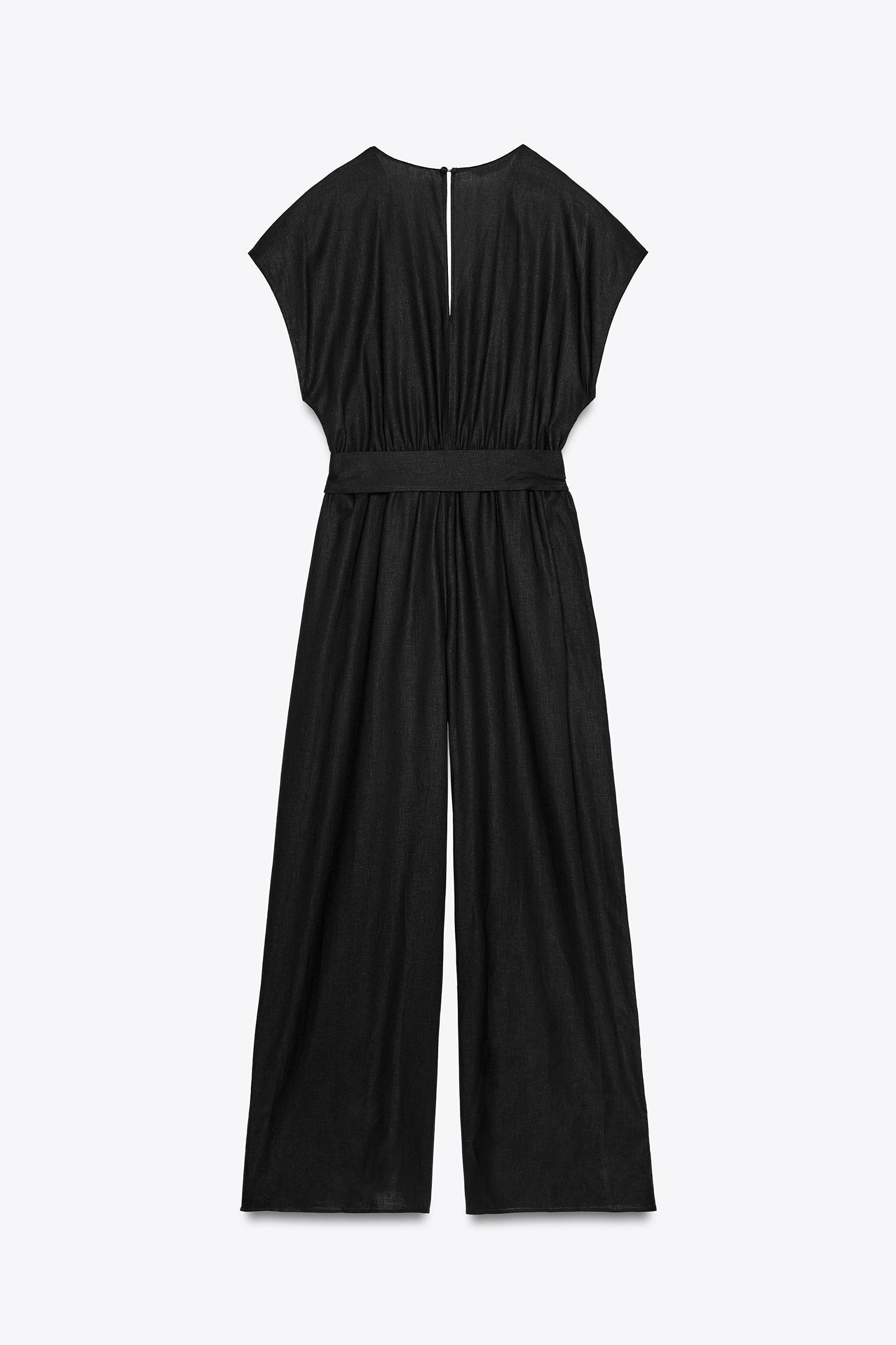 LINEN BELTED LONG JUMPSUIT Product Image