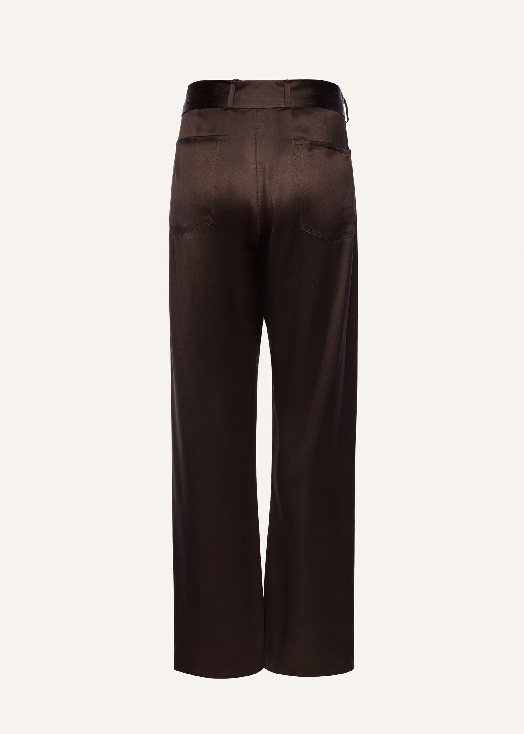 Belted satin trousers in brown Product Image