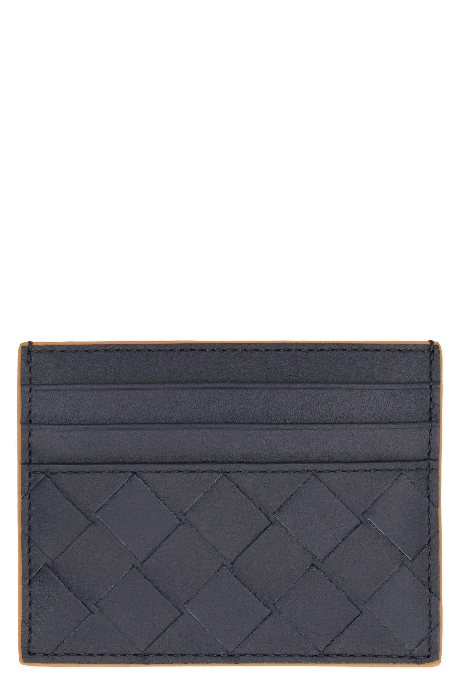 BOTTEGA VENETA Leather Card Holder In Blue Product Image