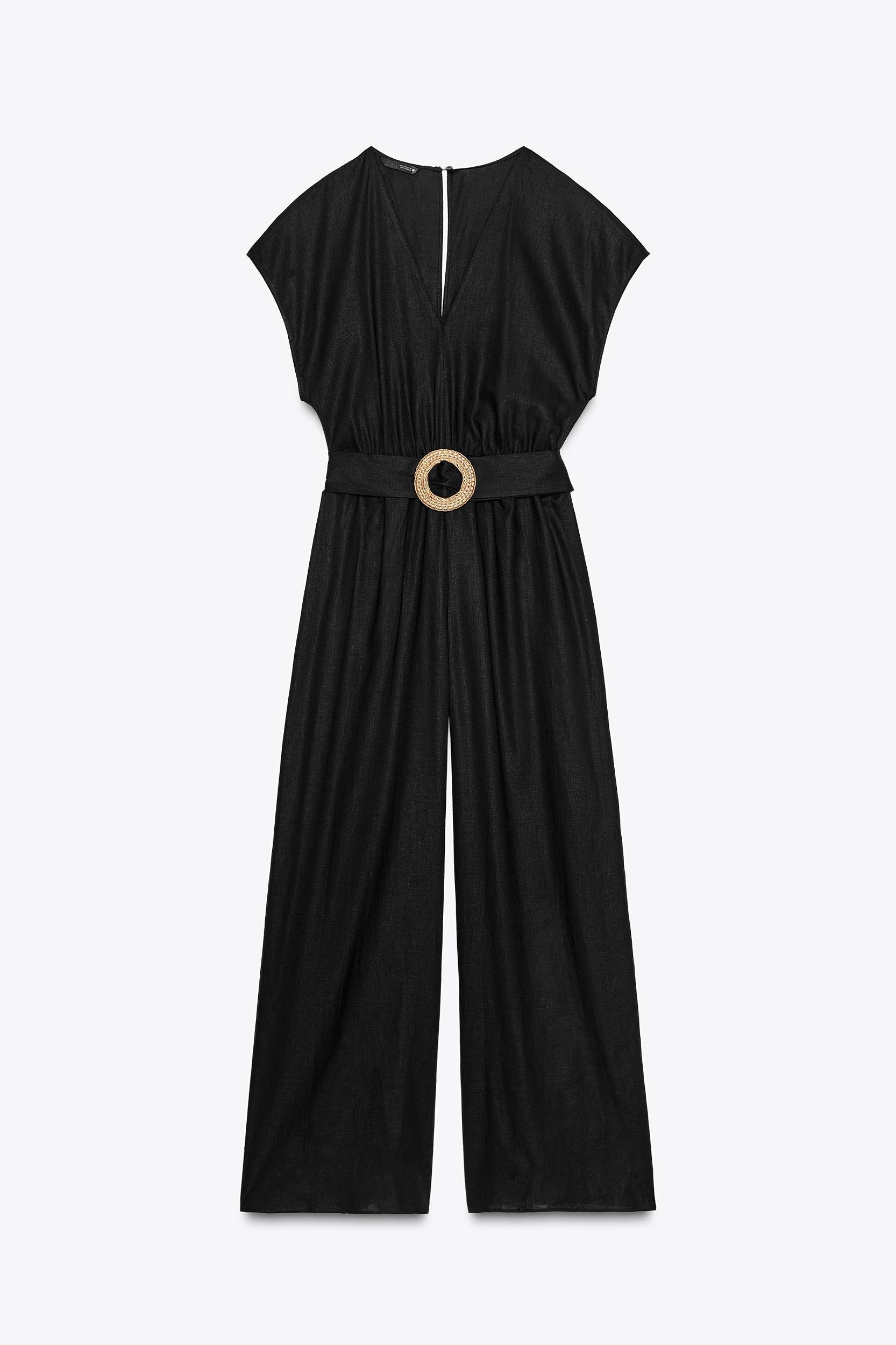 LINEN BELTED LONG JUMPSUIT Product Image