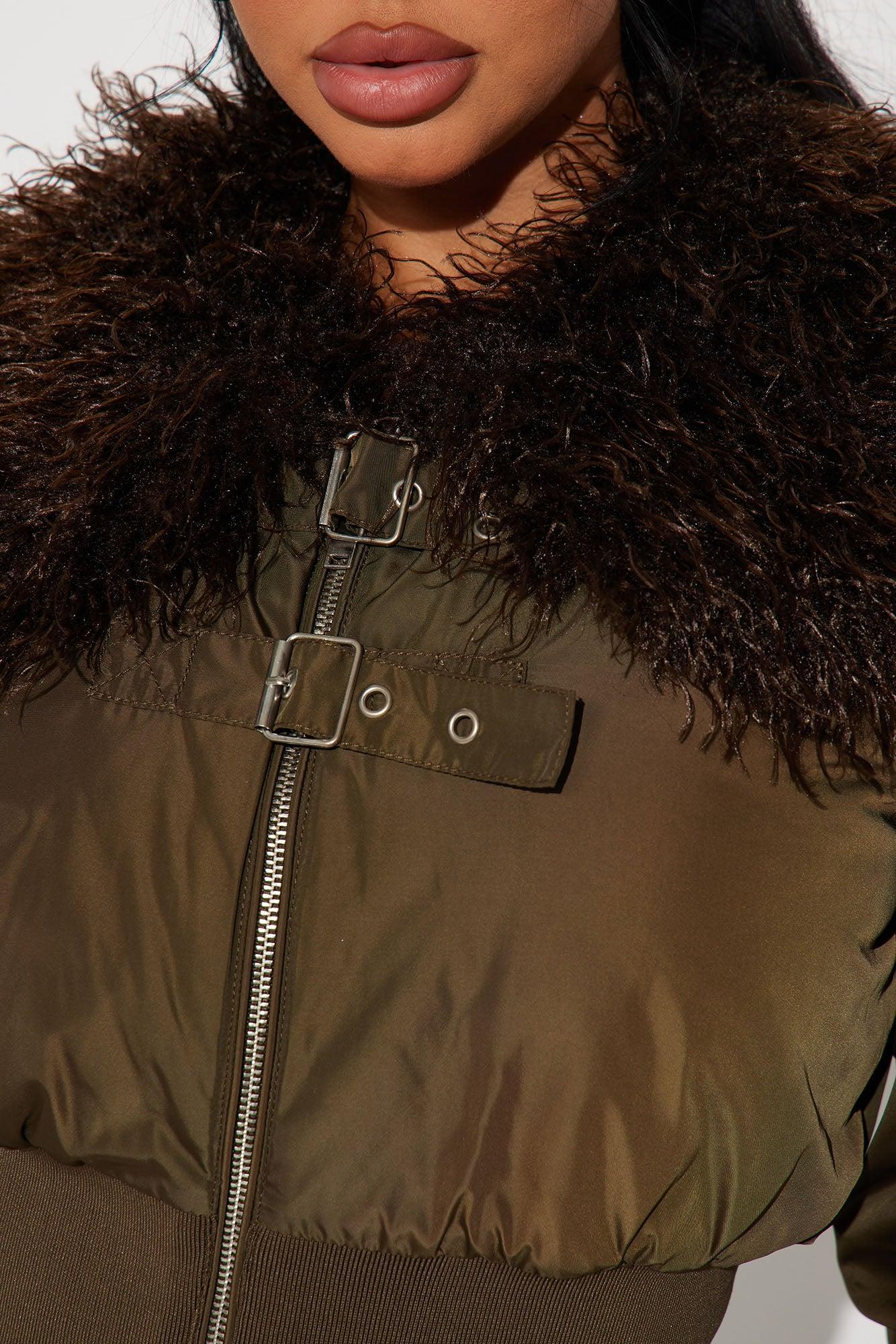 Take The Lead Cropped Puffer - Olive Product Image