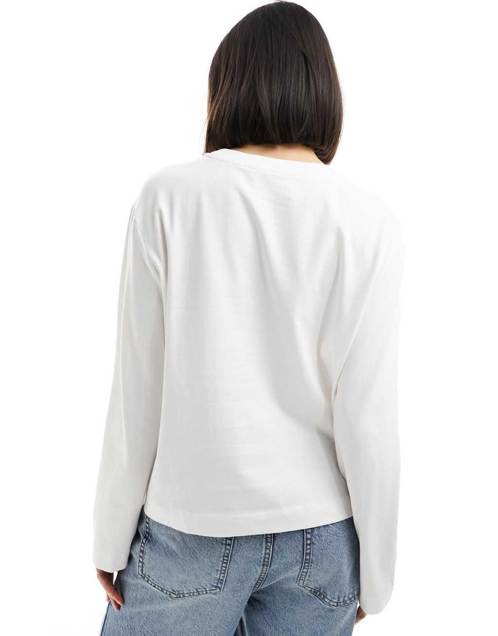 Selected Femme boxy long sleeve t-shirt in white Product Image