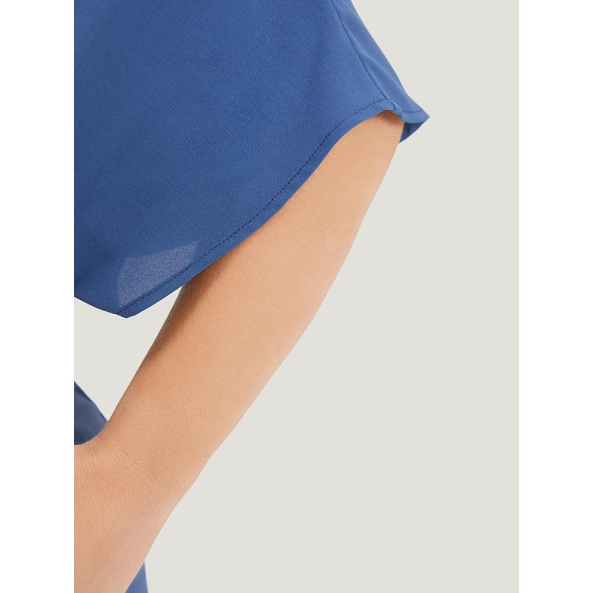 Plus Size Solid Surplice Neck Gathered Twist Front Batwing Sleeve Dress DarkBlue Women Elegant Knotted V-neck Half Sleeve Curvy Knee Dress BloomChic 18-20/2X Product Image