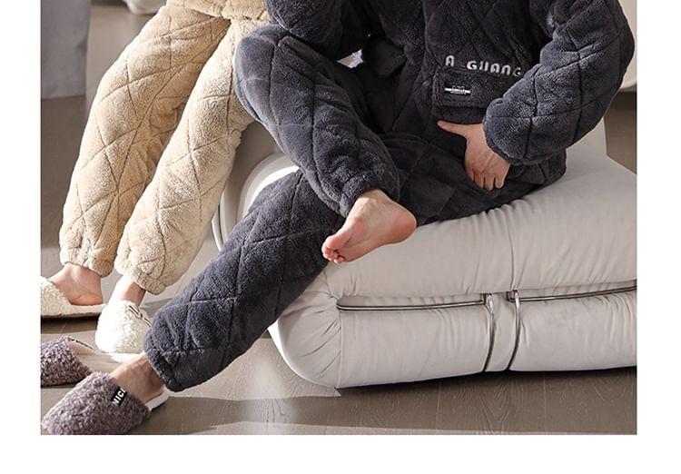 Couple Matching Loungewear Set : Coral Fleece Hooded Jacket & Pants Product Image