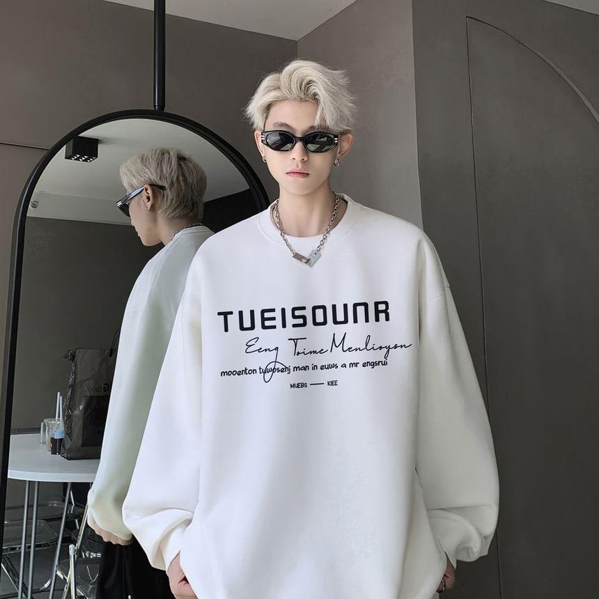 Crew Neck Lettering Oversized Sweatshirt Product Image