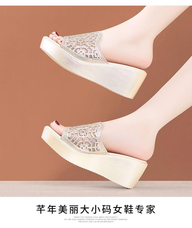 Platform Rhinestone Cutout Slide Sandals Product Image