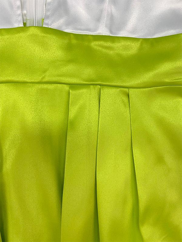 A-Line High Waisted Contrast Color Pleated Zipper Deep V-Neck Maxi Dresses Product Image