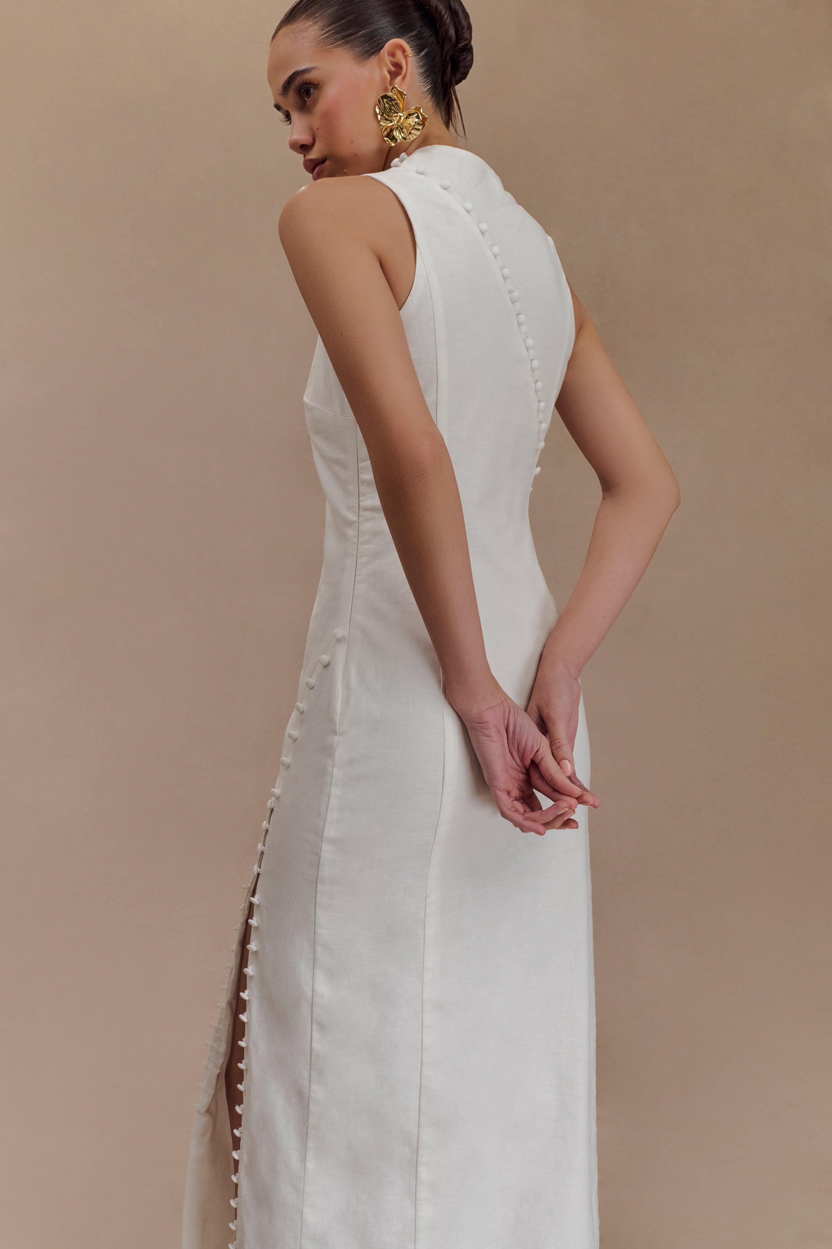 Bronte Linen Button Midi Dress - White Product Image