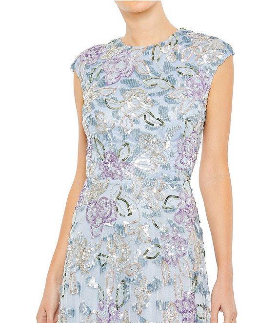 Mac Duggal Sequin Crew Neck Cap Sleeve A-Line Gown Product Image