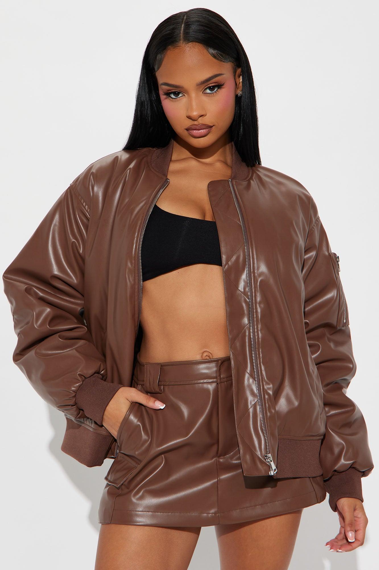 Onyx Faux Leather Skort Set - Brown Product Image