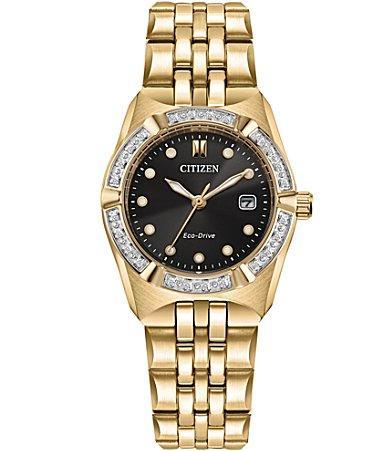 Citizen Womens Corso Diamond Three Hand Gold Tone Stainless Steel Bracelet Watch Product Image