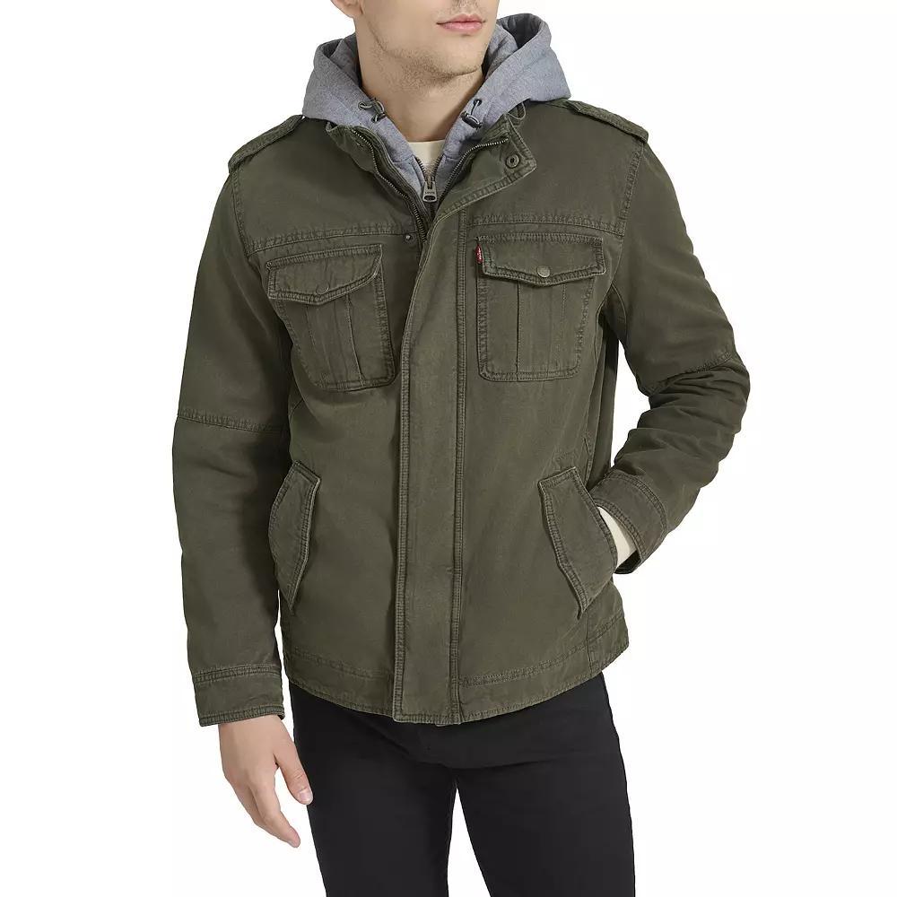 Men's Levi's® Cotton Hooded Quilt Lined Trucker Jacket, Size: XXL, Green Product Image