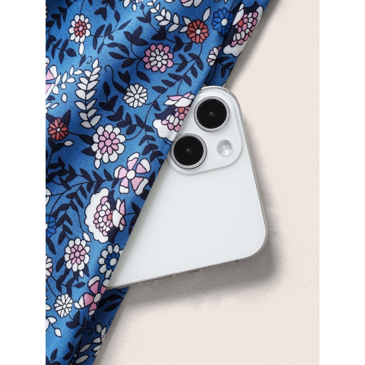 Plus Size Boho Print Surplice Neck Belted Dress Blue Women Resort Overlapping V-neck Cap Sleeve Curvy BloomChic 14-16/1X Product Image