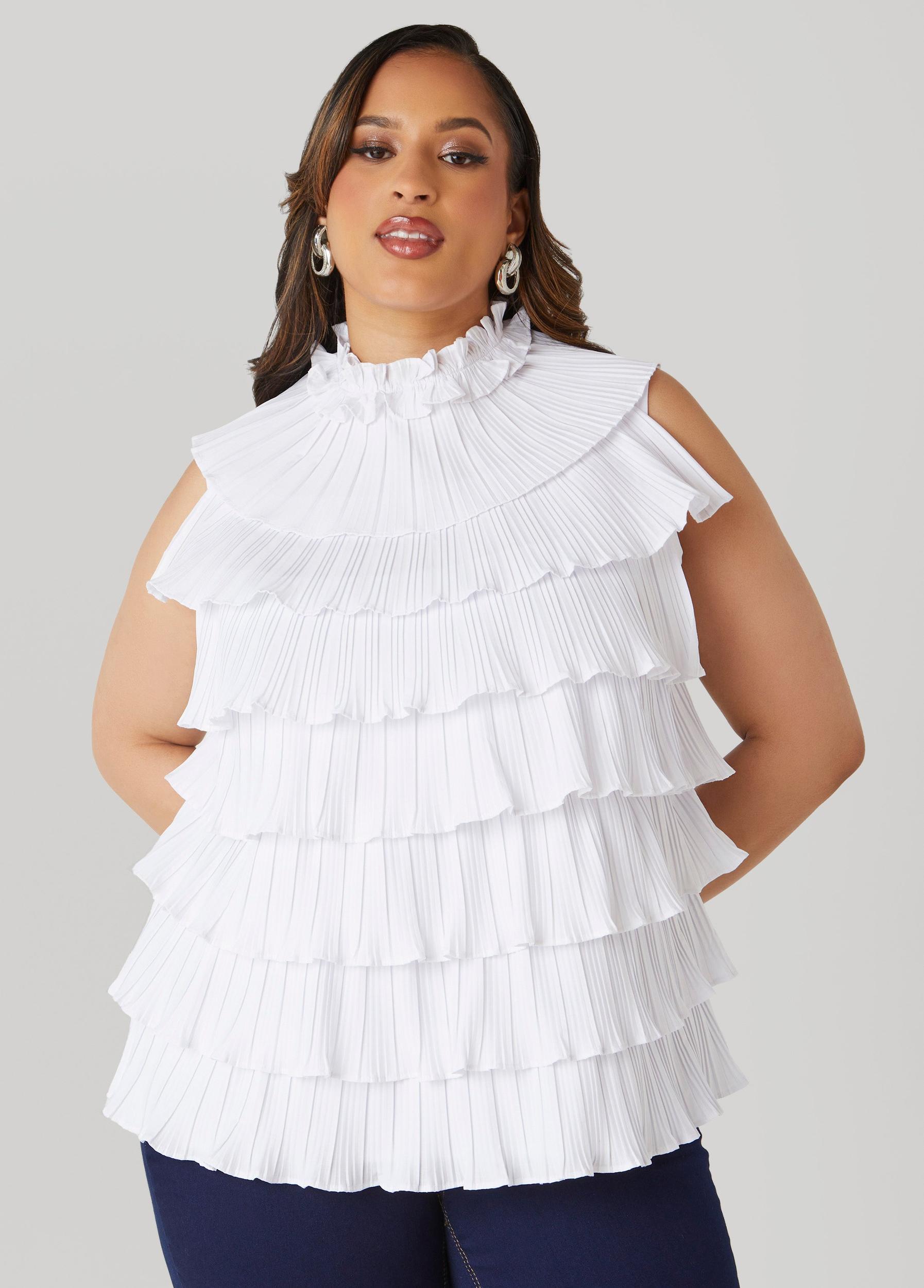 Plus Size Tiered Ruffled Blouse Ashley Stewart Product Image