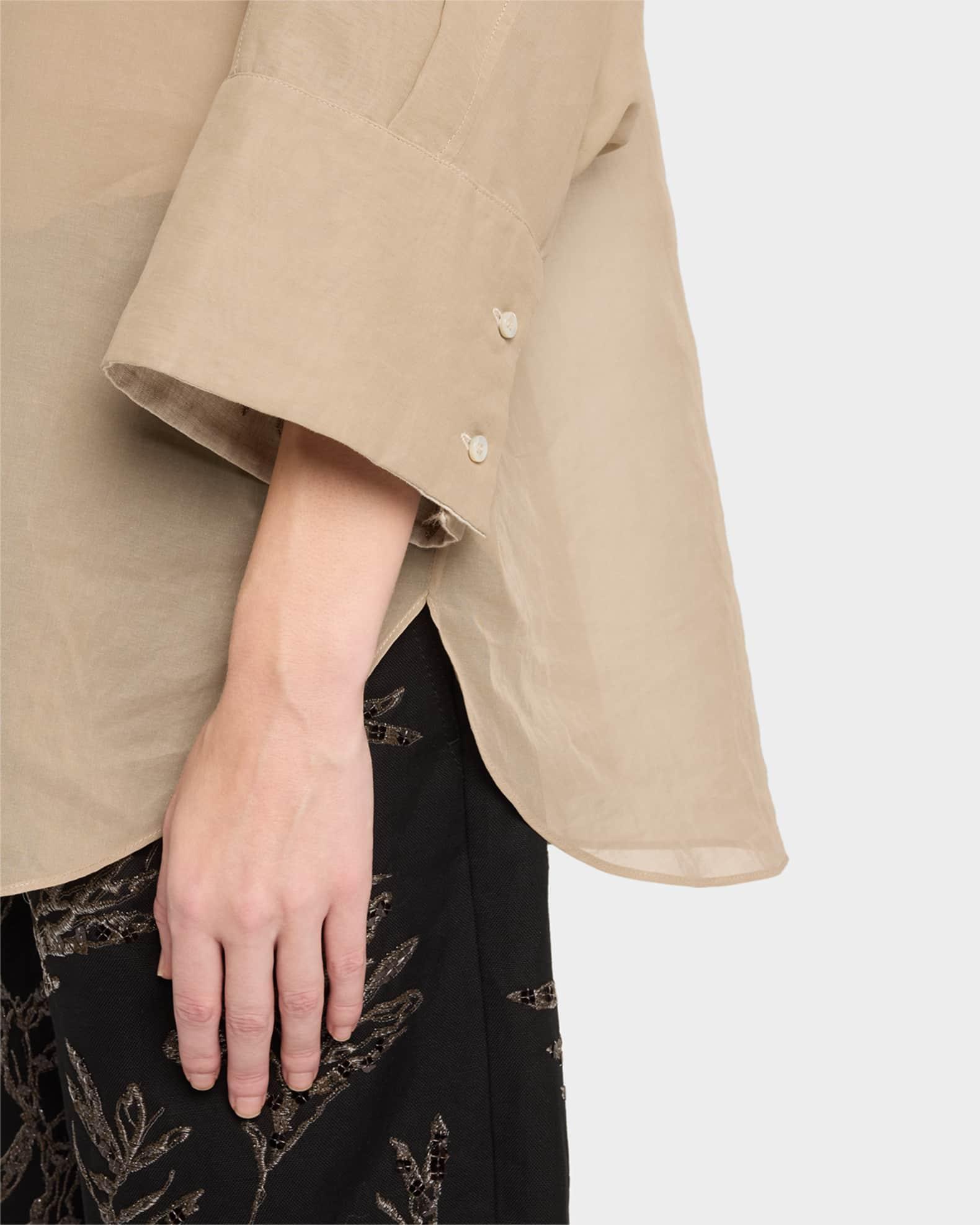 Embroidered-Cuff Cotton Gauze 3/4-Sleeve Shirt Product Image