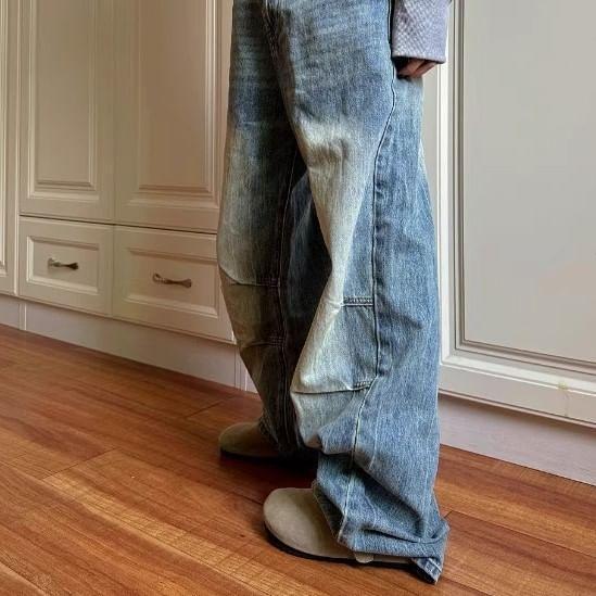 High Rise Washed Wide Leg Cargo Jeans Product Image