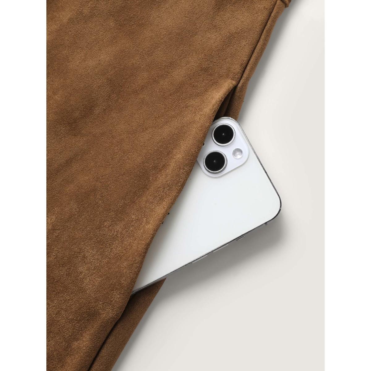 Plus Size Suede Button Placket Sweetheart Midi Dress Browncoffeecolor Women Boho Square Neck Sleeveless Curvy BloomChic 12/L Product Image