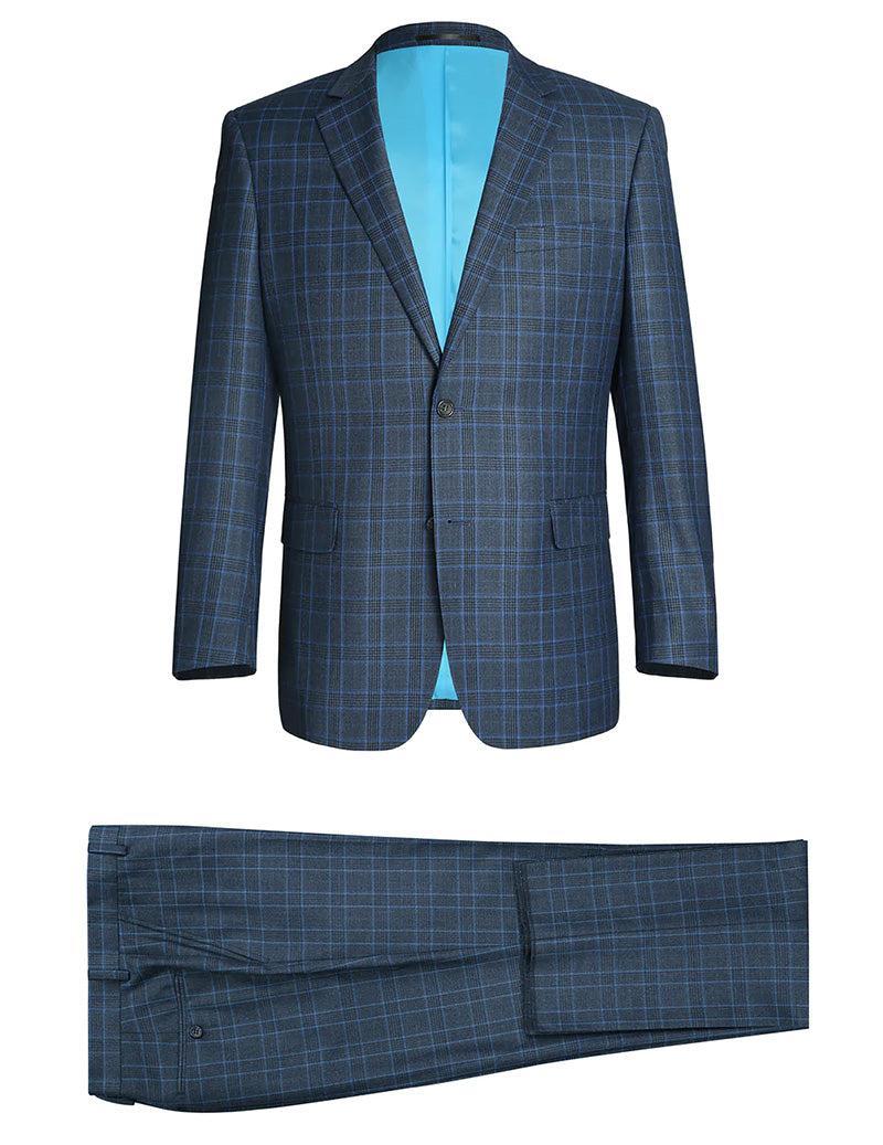 Regular Fit 2 Piece Dress Suit Windowpane in Blue Product Image