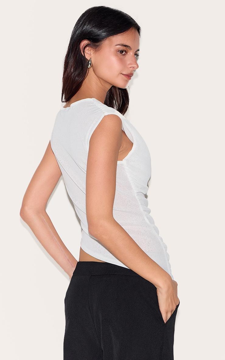 White Burnout Mesh Asymmetric Hem Long Top Product Image